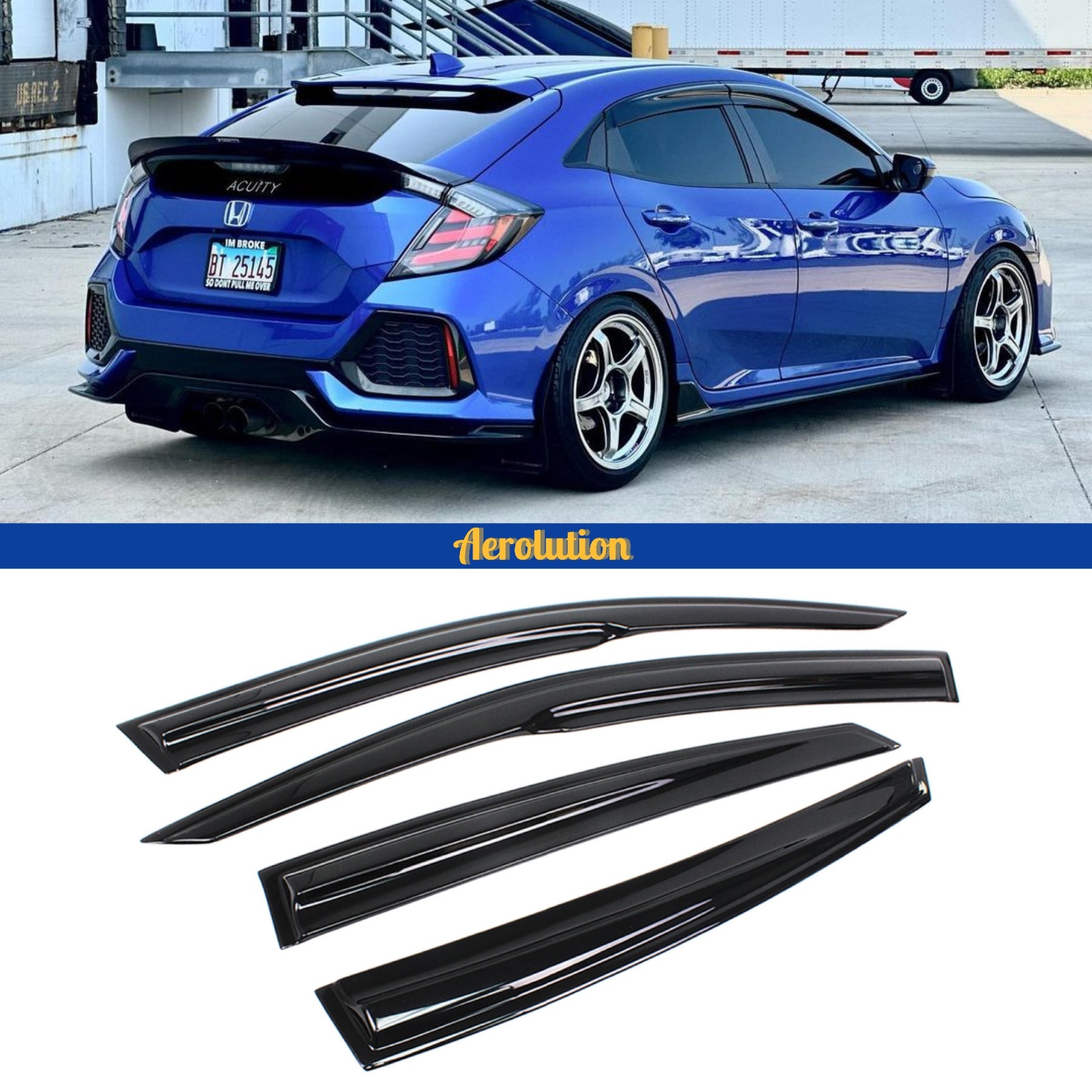 Smoke Chrome Trim Window Visors For 2016-2021 Honda Civic Sedan – 4pc External Mount Rain Guards