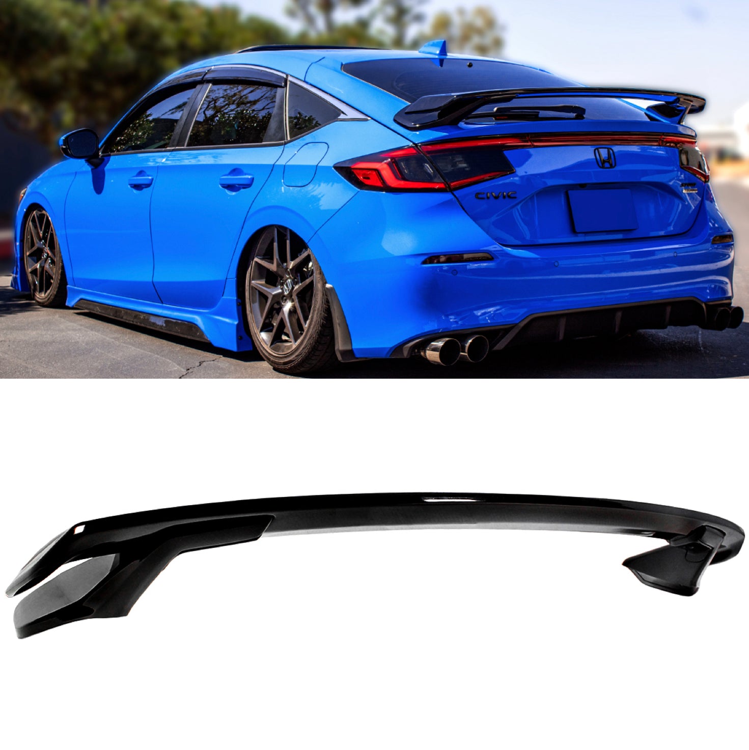 thumbnail image 2 of Glossy Black LED Rear Bumper Diffuser For 2022-2025 Honda Civic Hatchback FL1 FL2 2 of 5