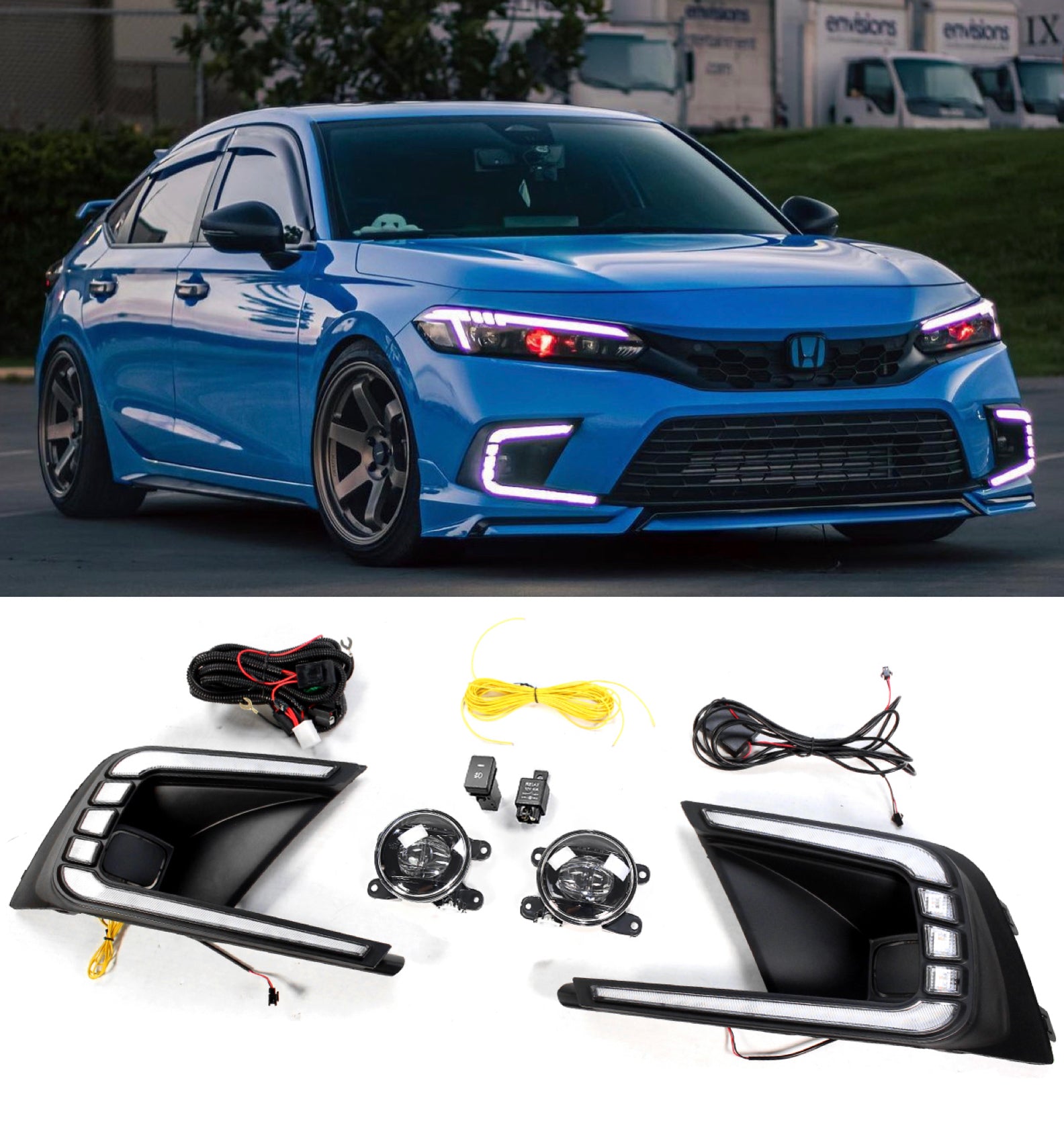 AeroLution Sequential Front Fog Lights C Shape For 11th gen Honda Civic