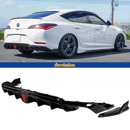 Glossy Black Rear Bumper Lip Splitter & Shark Fin Diffuser – Fits Acura Integra – 4-Piece Set