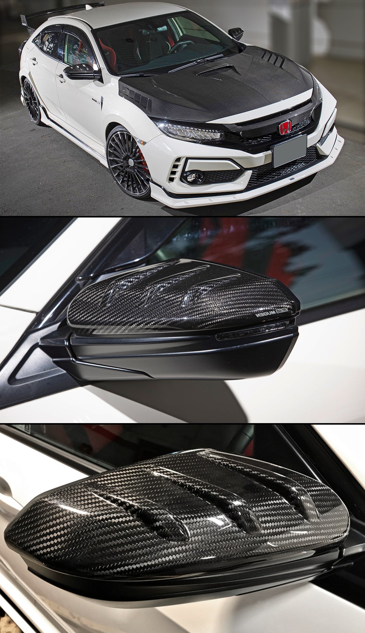 Mugen Style Carbon Fiber Mirror Caps [CIVIC 2016-2021]