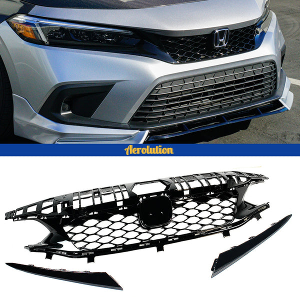 Aggressive Look For Your 2022-2023 Honda Civic! Black Mesh Front Grille Set + Headlight Eyelids