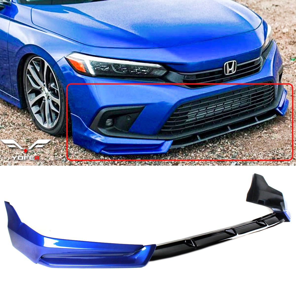 2022 2023 2024 Honda Civic Yofer Front Lip 3pc V1 (Fl1 Fl2 Fe1 Fe2 ...